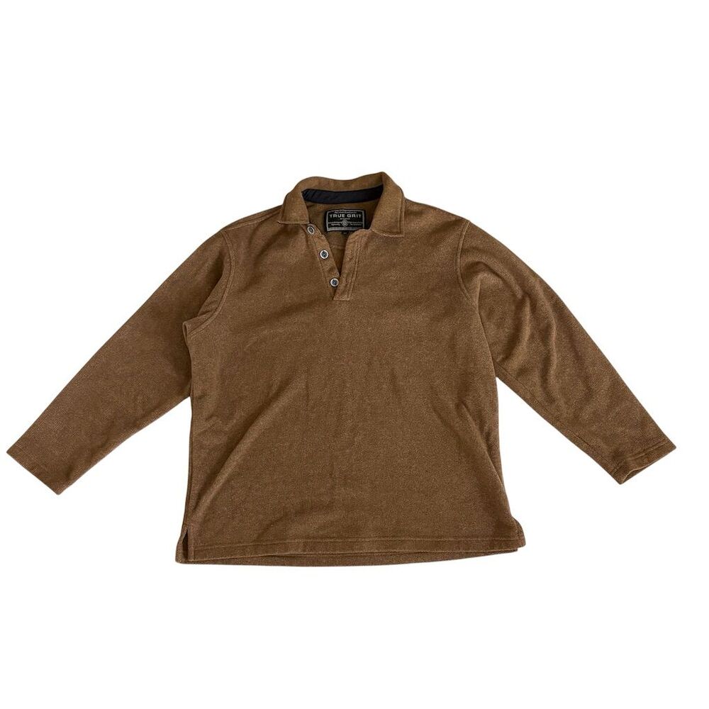 Am Outdoor TRUE GRIT Men's Brown Fleece Pullover‎  M Long Sleeve Made in USA